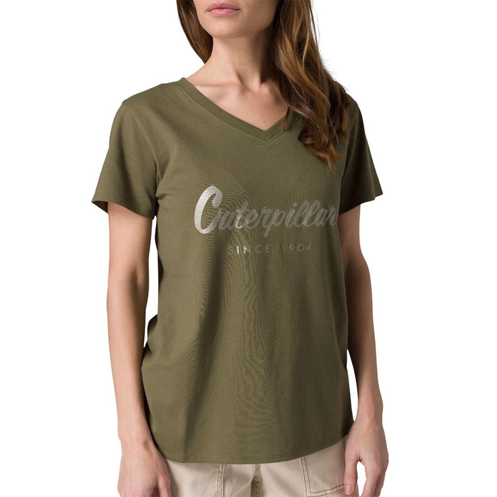 Camiseta Metallic V-Neck para mujer color olivo